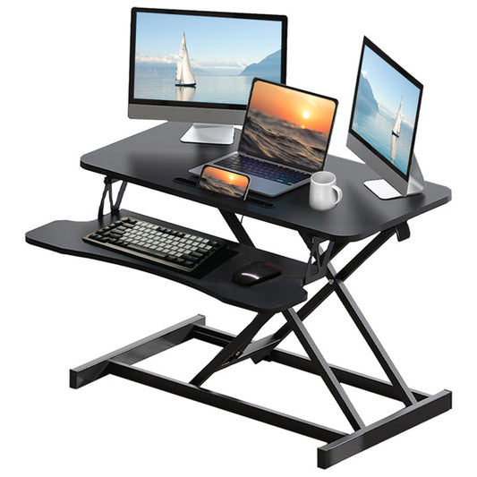 32" Height-Adjustable Standing Desk Converter – Sit-Stand Lift for Dual Monitors & Laptop with Spacious Keyboard Tray, Black