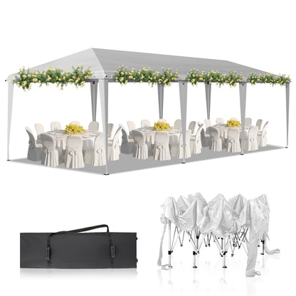 10x30ft White, No Bib, Folding Shed Oxford Cloth White Spray Plastic Frame, With 8 Sandbags, With Tug Bag