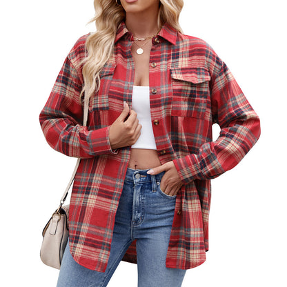 Trendy Loose-Fit Plaid Pocket Shirt for Women ShopWithASmile.com