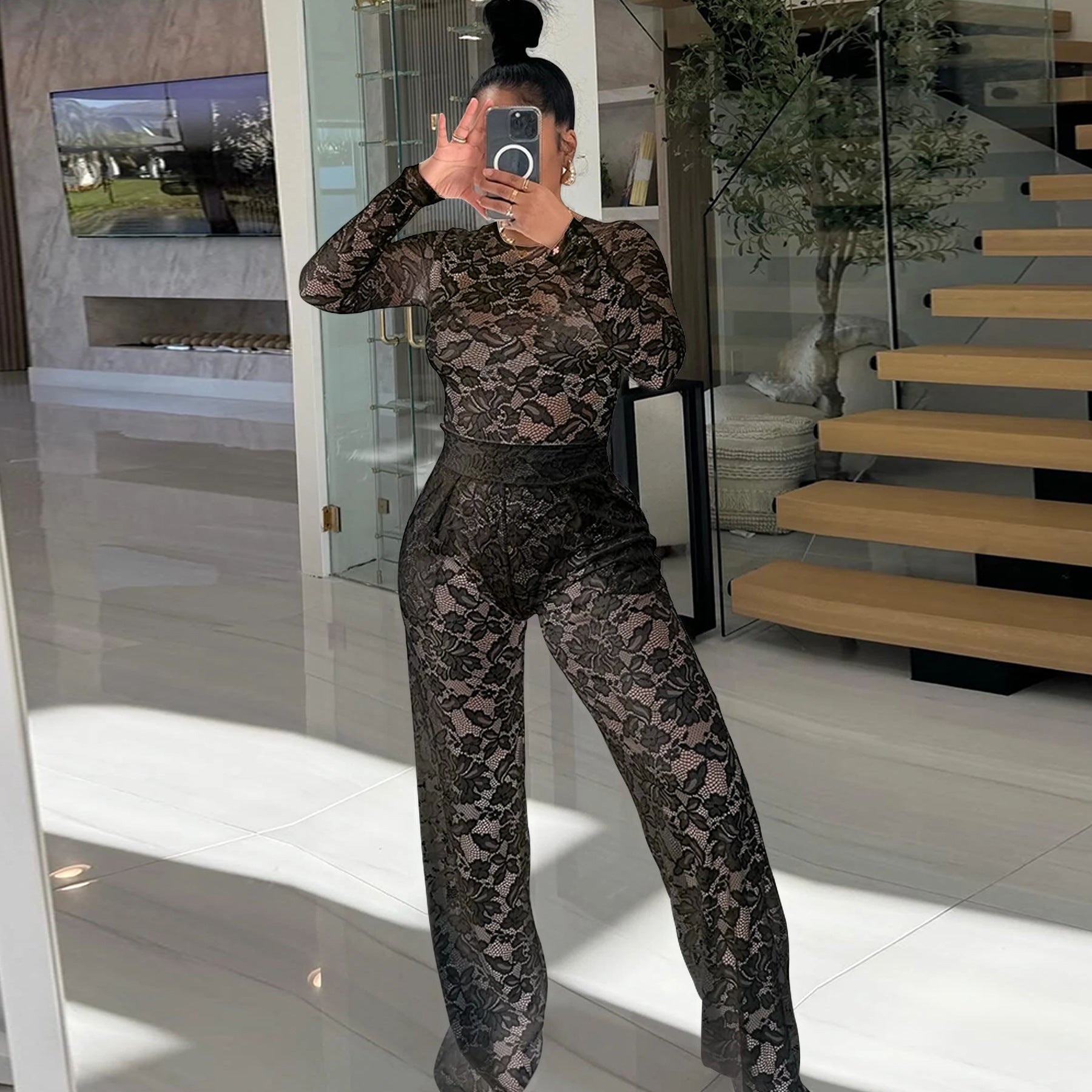 Lace Jumpsuit Straight-leg Pants Suit ShopWithASmile7.com