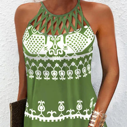 Women's Fashion Print Cutout Sleeveless Casual Dress
