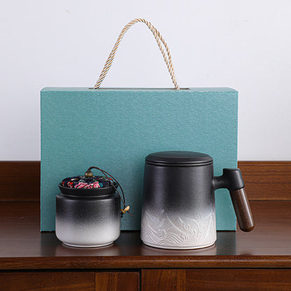 Creative Gradient Color Ceramic Mug With Tea Caddy Office ShopWithASmile7.com