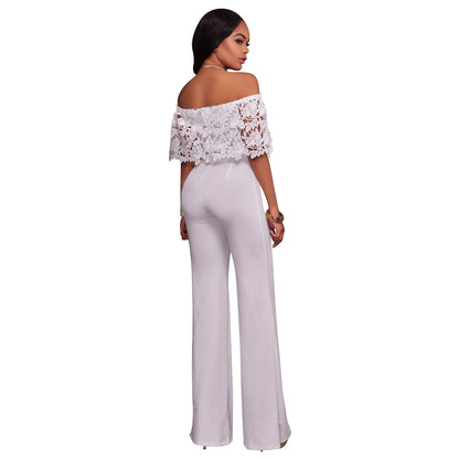 Sexy Tight One-neck Water-soluble Embroidered Jumpsuit ShopWithASmile7.com