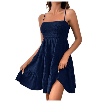 Strap Solid Color Texture Dress ShopWithASmile7.com