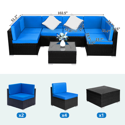 Black Sheet Rattan Dark Blue Mat Sponge Sandwich Braided Rattan Seven-piece Set
