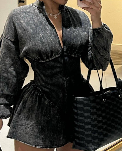 Women's Half-zip Waist Retro Jumpsuit