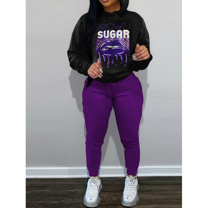 Hooded Sweater Set BRCWN SUGAR Letter Print
