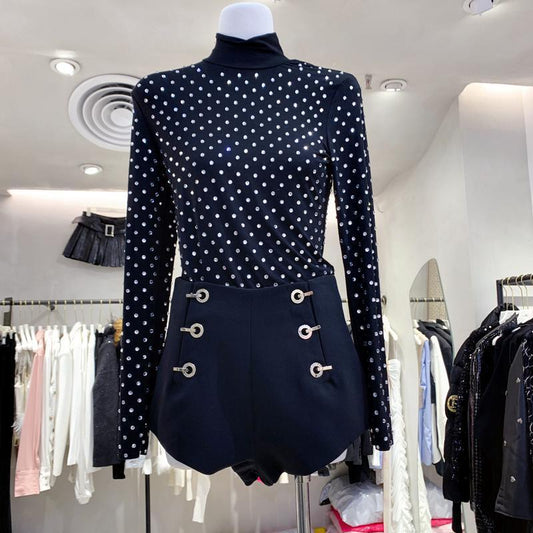 Women's Fashion High Neck Mesh Long Sleeve Bottoming Shirt
