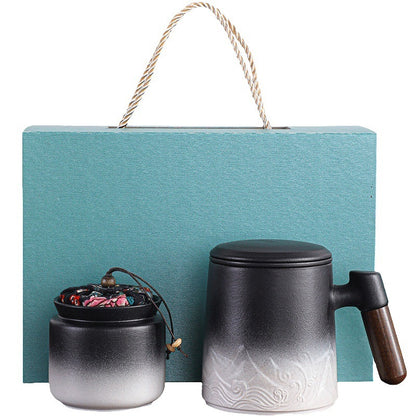 Creative Gradient Color Ceramic Mug With Tea Caddy Office ShopWithASmile7.com