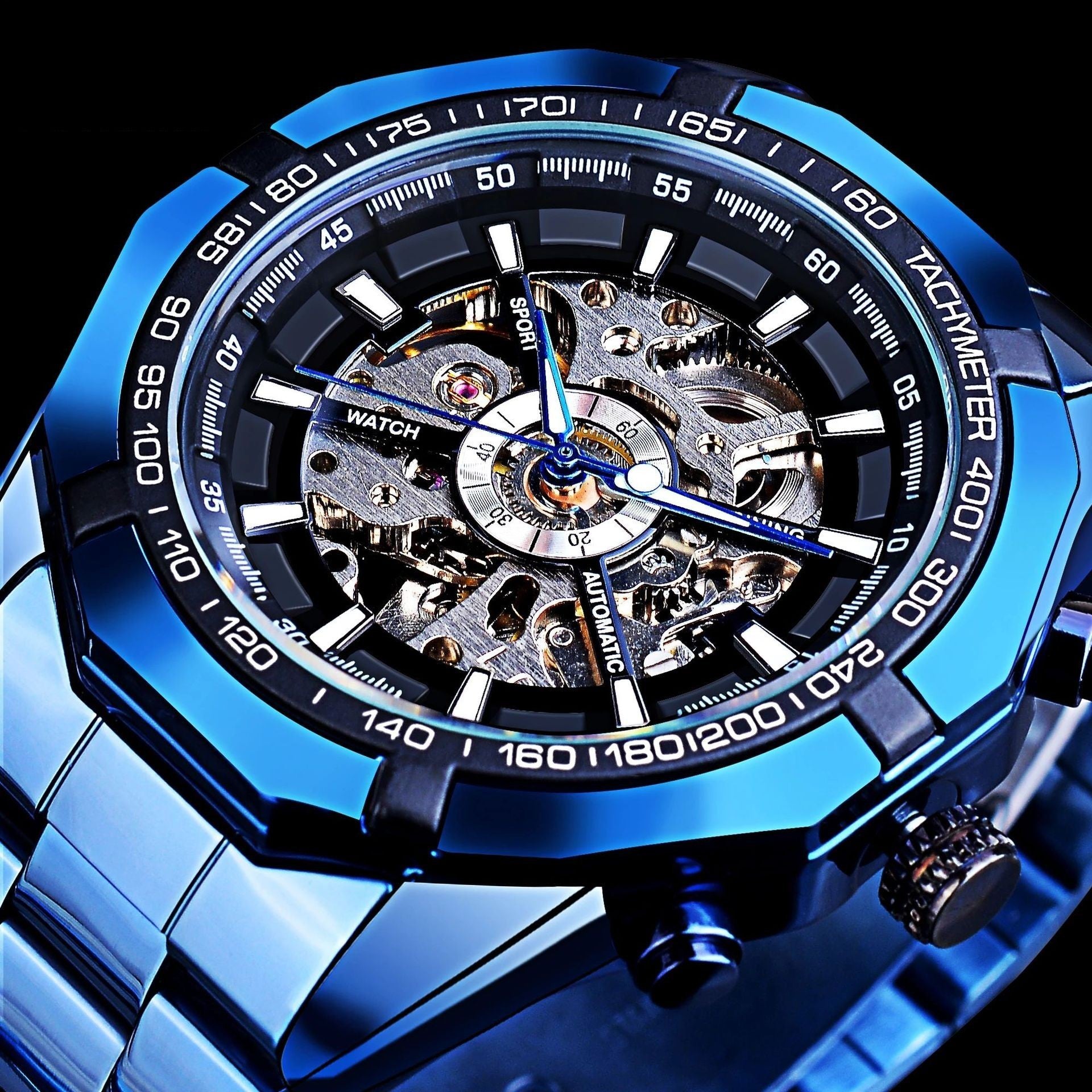 Casual Hollow Blue Plating Automatic Mechanical Watch My Store