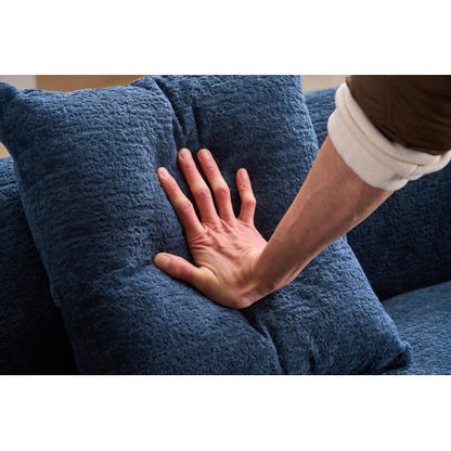 LY-025 COMPRESSION SOFA4 Seater Blue Sofa With Wood Grain Chenille Fabric, 30D ,60 Hardness Full Sponge,4 Pillows For Living Room, Home Furniture Sleeper Sectional Sofa For Apartment