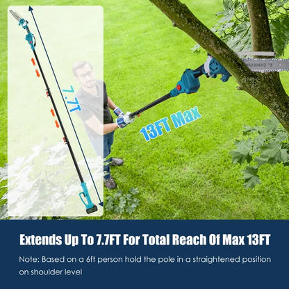 2-IN-1 Cordless Pole Saw And Mini Chainsaw With Extension Pole 21V Battery 8' Electric Brushless Pole Chainsaw With Auto Oiler Safety Switch 6.4LBS Lightweight For Tree Trimming