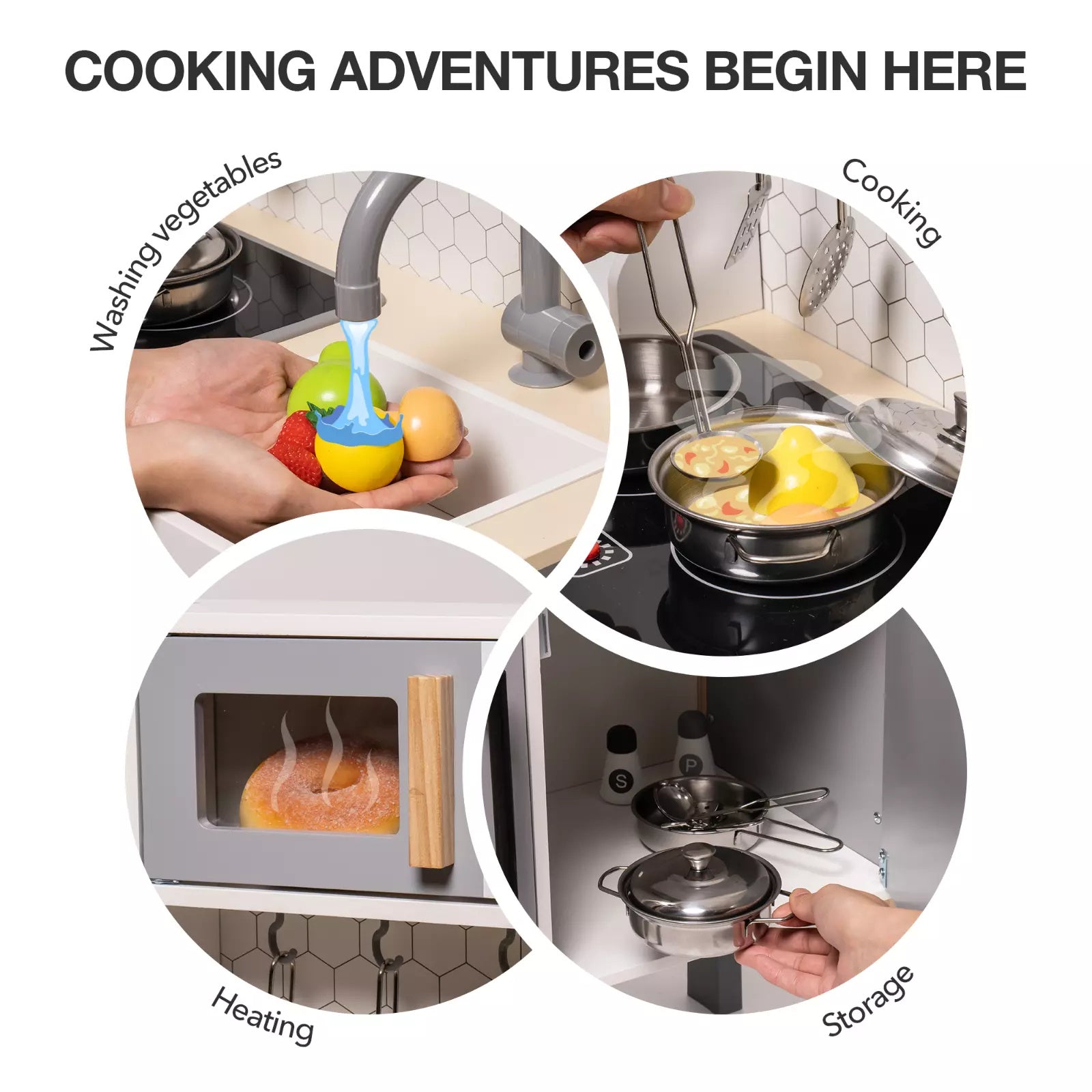 ROBOTIME DIY Pretend Play Kitchen Cooking Toy Set Gift For Boys And Girls Gray ShopWithASmile7.com