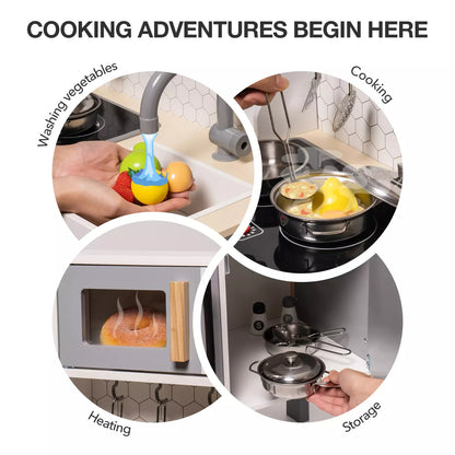 ROBOTIME DIY Pretend Play Kitchen Cooking Toy Set Gift For Boys And Girls Gray ShopWithASmile7.com