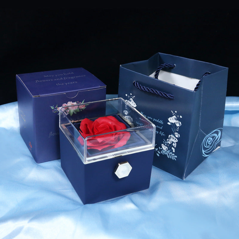 Rotating Soap Flower Rose Gift Box Creative Rotating Rose Jewelry Packaging Box Valentine's Day Gift For Women ShopWithASmile7.com