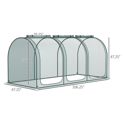 Outsunny 9' X 4' Crop Cage, Plant Protection Tent With Three Zippered Doors, Storage Bag And 6 Groun
