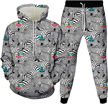 Creative Printing Hooded Pullover Sports Men's And Women's Two-piece Suit