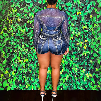 Women's Denim-like Printed Long-sleeved Jumpsuit ShopWithASmile7.com