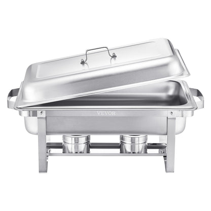 8 Qt 2 Pack Rectangle Chafing Dish Buffet Set Full Size Pan Stainless Steel