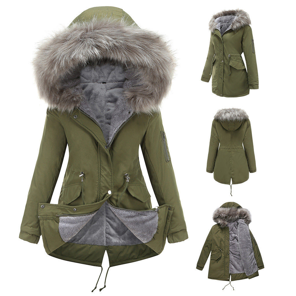 Parka Cotton-padded Coat Mid-length Hooded ShopWithASmile7.com