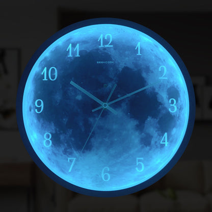 12-inch Luminous Blue Moon Wall Clock For Home Decoration - Sound/Mute Control - Simple Modern Room Decor