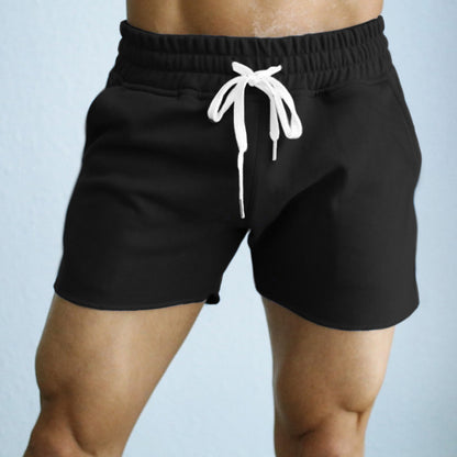 Solid Knitted Casual Shorts Men's Straight Leg Pants With Drawstring