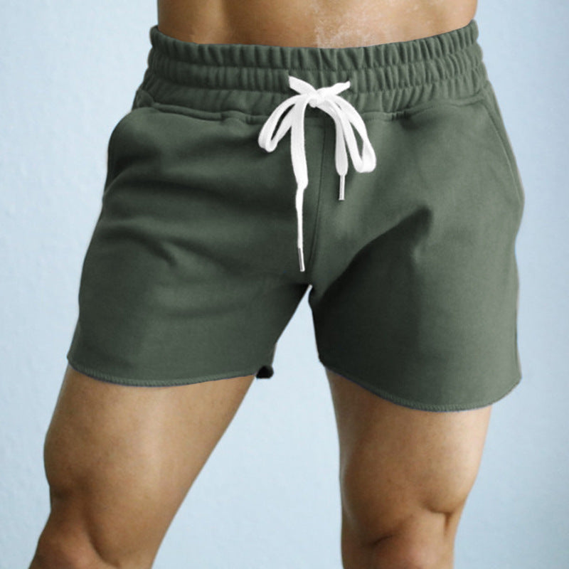 Solid Knitted Casual Shorts Men's Straight Leg Pants With Drawstring