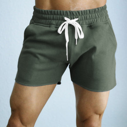 Solid Knitted Casual Shorts Men's Straight Leg Pants With Drawstring