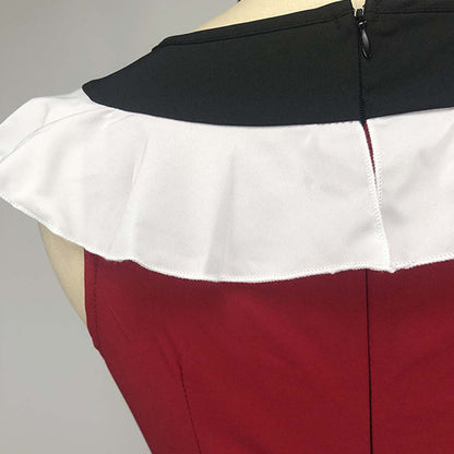 Sleeveless Ruffled Contrast Color Slim Commuter Dress