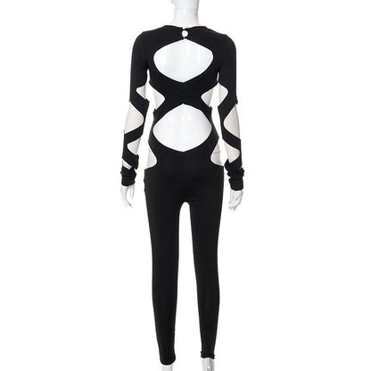 2023 New Casual Hollow Out Navel Long-sleeved Slim Jumpsuit ShopWithASmile7.com