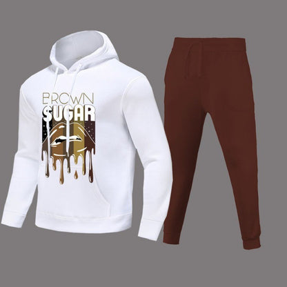 Hooded Sweater Set BRCWN SUGAR Letter Print