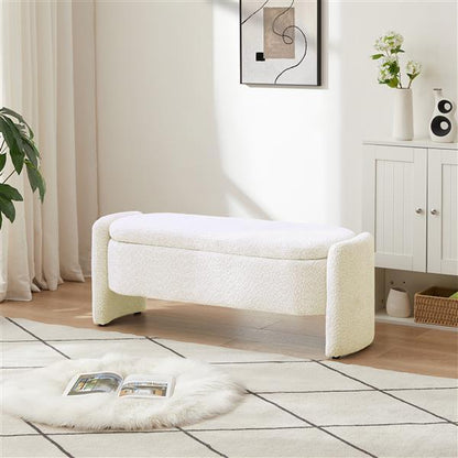 Oval Storage Bench 3D Wool Pile Bench With Large Storage Space For Living Room, Entrance And Bedroom, Cream White