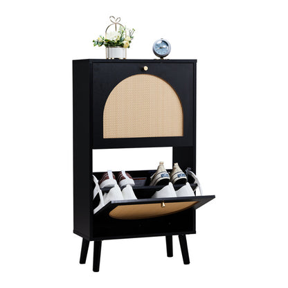 FCH 2 Tipper With Tall Round Rattan Shoe Cabinet