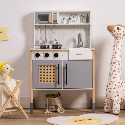 ROBOTIME DIY Pretend Play Kitchen Cooking Toy Set Gift For Boys And Girls Gray ShopWithASmile7.com