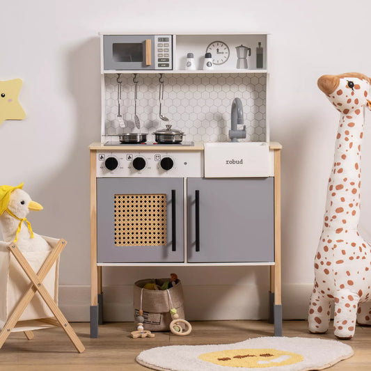 ROBOTIME DIY Pretend Play Kitchen Cooking Toy Set Gift For Boys And Girls Gray ShopWithASmile7.com