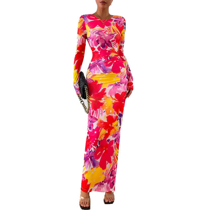 Printed Tight Pleated Slim Fit Dress ShopWithASmile7.com