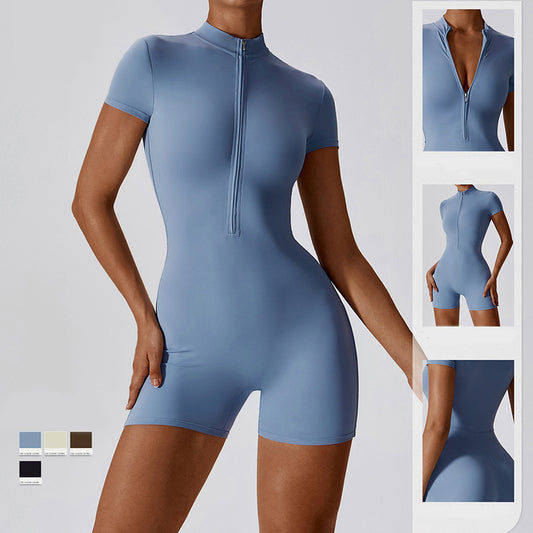 Zipper Short Sleeve Yoga Jumpsuit Women ShopWithASmile7.com