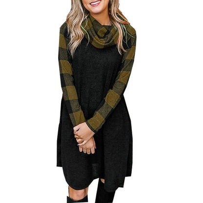 Check Print Panel Long Sleeve Dress