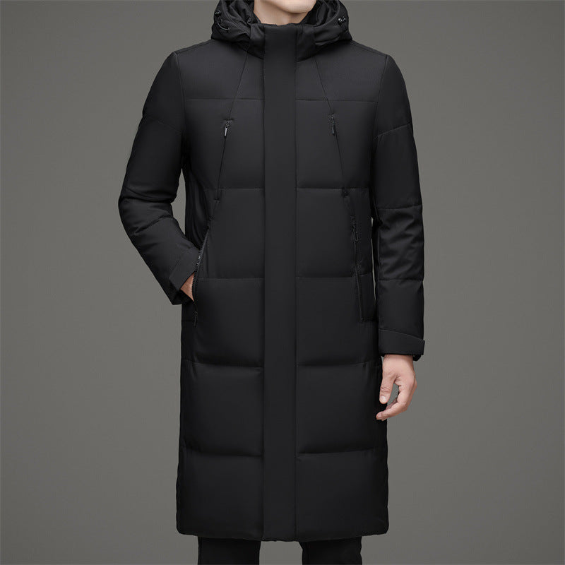 New Thick Warm White Duck Down Detachable Hat Men's Mid-length Down Jacket ShopWithASmile7.com