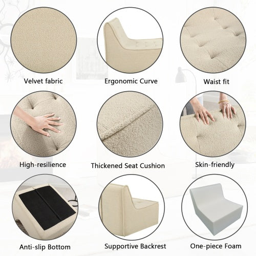 Fireside Chair, Lazy Floor Sofa Couch, Large Bean Bag Chair For Adults With High Resilience Foam For Living Room, Bedroom And Office, Velvet Fabric