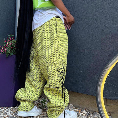 Designed Loose Woven Trousers With Lace Pockets