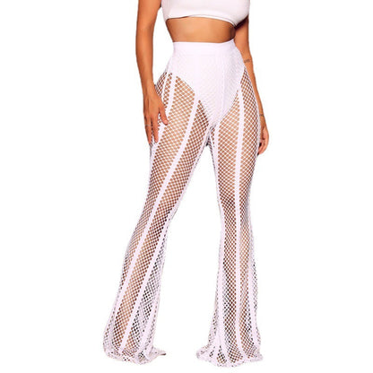 New Women's Perspective Stitching Striped Mesh Mopping Trousers