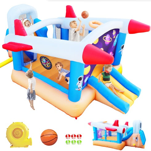 6 In 1 Outdoor Indoor Inflatable Bouncer For Kids Target Ball Basketball Slide With Blower ShopWithASmile7.com