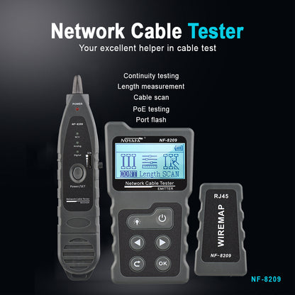 Multi-functional LCD Network Cable Tester Wire Tracker PoE Checker Inline PoE Voltage and Current Tester with Cable Tester with Illuminate Function