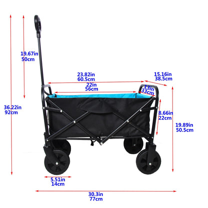 Folding Wagon Garden Shopping Beach Cart   Black Blue