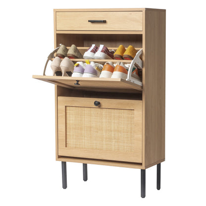 2 Buckets With A Drawstring, Rattan Face, Iron High Foot Shoe Cabinet ShopWithASmile7.com