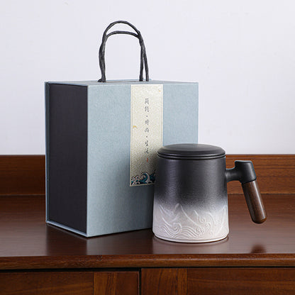 Creative Gradient Color Ceramic Mug With Tea Caddy Office ShopWithASmile7.com