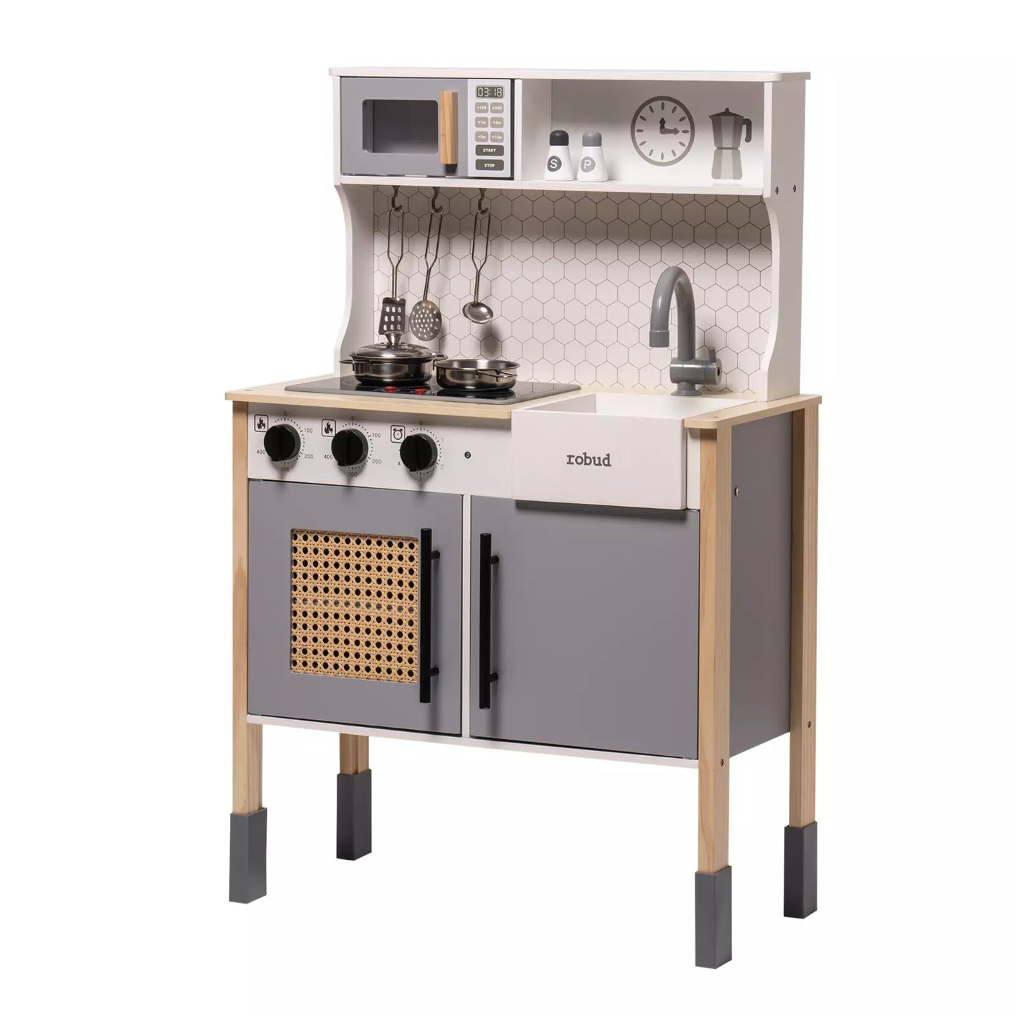 ROBOTIME DIY Pretend Play Kitchen Cooking Toy Set Gift For Boys And Girls Gray ShopWithASmile7.com