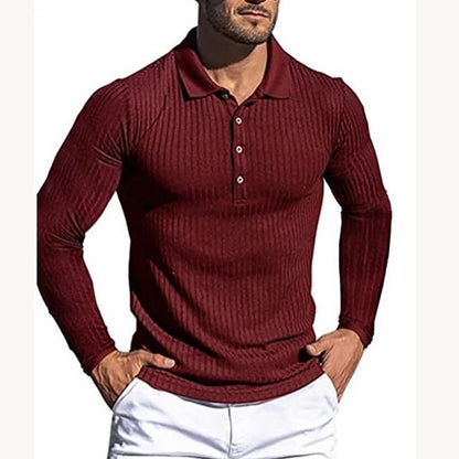 Men's Running Sports Fitness High Stretch Striped Long Sleeve POLO Shirt