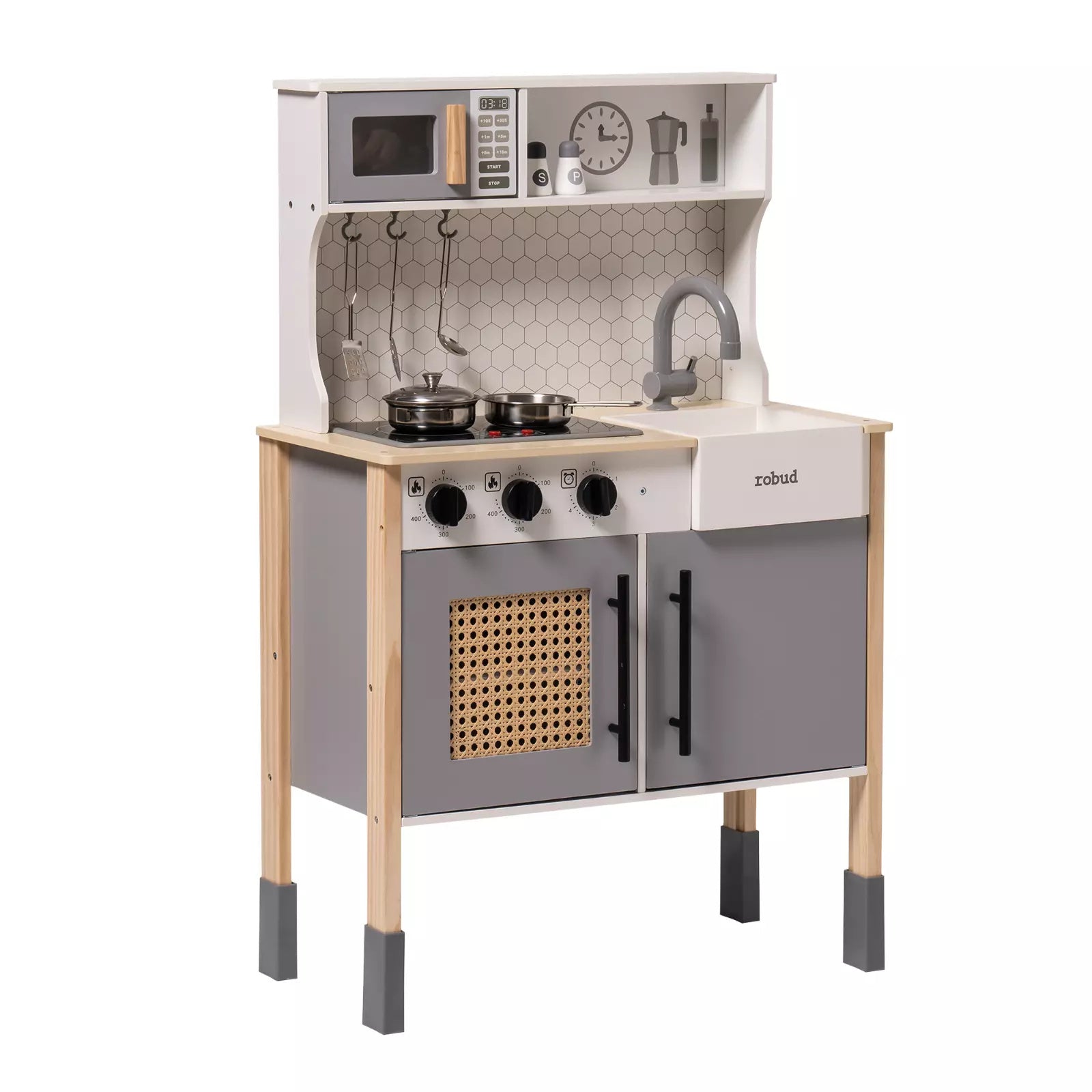 ROBOTIME DIY Pretend Play Kitchen Cooking Toy Set Gift For Boys And Girls Gray ShopWithASmile7.com